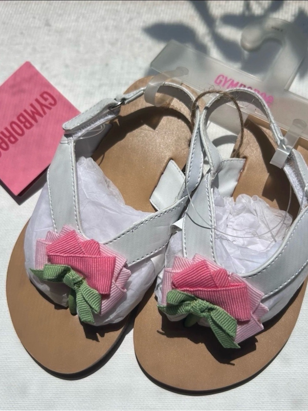 Gymboree Girls Size 8 White Flower Sandals with grosgrain ribbon tulip and bow